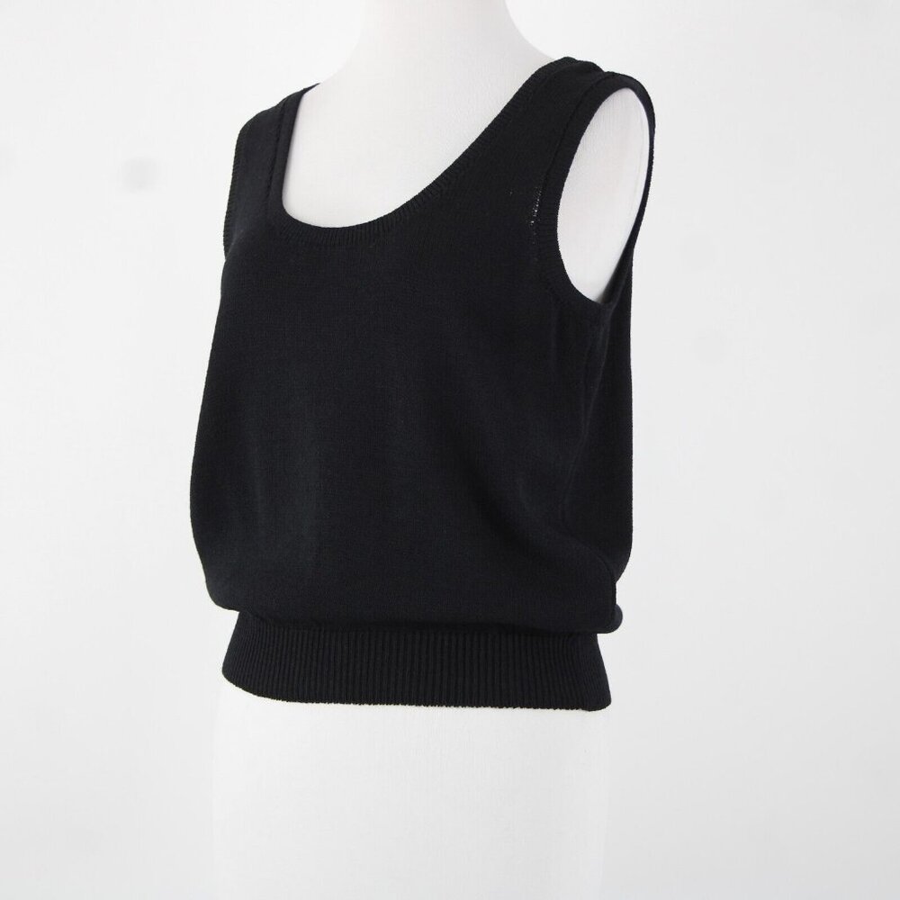 St John Basics Sz M Black Wide Strap Santana Knit Tank Top - Picture 13 of 16